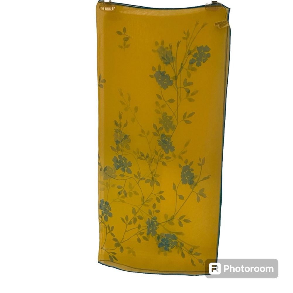 VERA SCARF YELLOW BLUE SHEER FLORAL POLYESTER VINTAGE